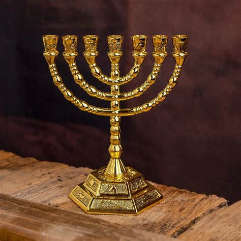 12 Tribes of Israel Menorah, Jerusalem Temple 7 Branch Jewish Candle ...