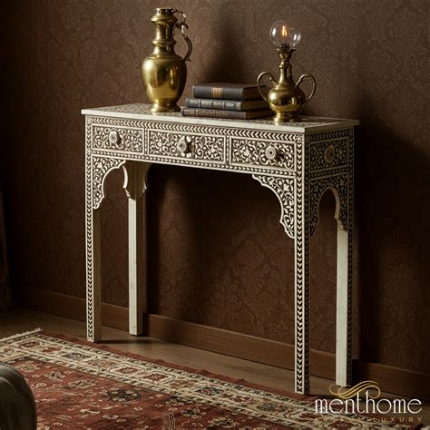 Handcrafted Bone Inlay Console Table with Intricate Floral Patterns ...