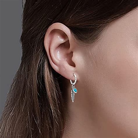 Buy LeCalla 925 Sterling Silver Antique Hanging Turqoise Feather Drop ...