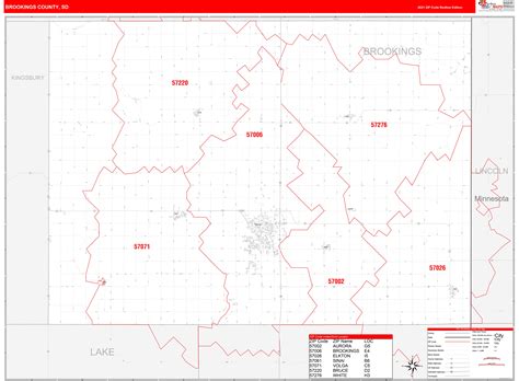 Brookings County, SD Zip Code Wall Map Red Line Style by MarketMAPS ...