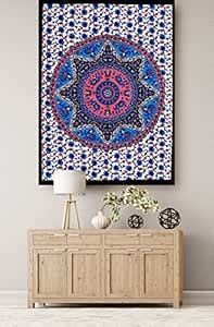 Handicraft-Palace Blue Elephant Mandala Printed Wall Tapestry Hanging ...