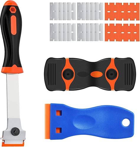 Razor Blade Scraper, 3PCS Putty Knife Tools 30 PCS Plastic Metal Blades ...