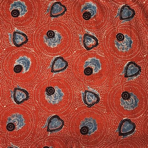 (PRE-CUT 2 METER) Pure Cotton Ajrak Rust Red And Blue Heart Flower Jaa ...
