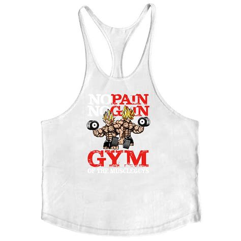 Men's Gym Workout Stringer Tank Top | "No Pain No Gain" Muscle Graphic ...