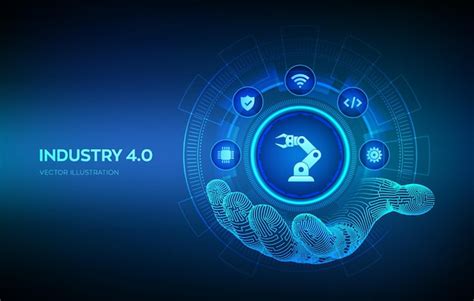 Smart industry 4.0 symbol in robotic hand. factory automation ...