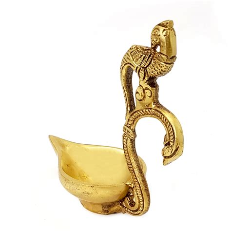Brass Ethnic Curved Peacock Handle Design 5 Inches Diya (Golden) – Two ...