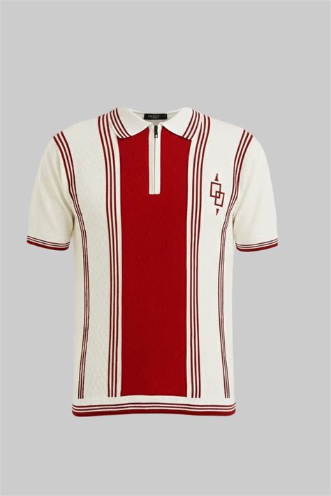 White Red Striped Zip-Neck Polo T-Shirt – House of Celebrations by C'Lai