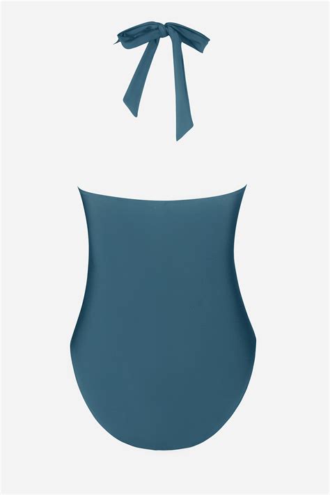 Ruched Twist-Front Halter One Piece Swimsuit