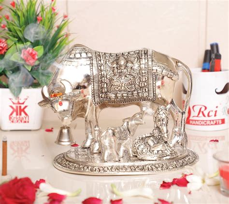 Buy MAA SILVER Pure Silver Kamdhenu Cow and Calf Idol/Murti on ...