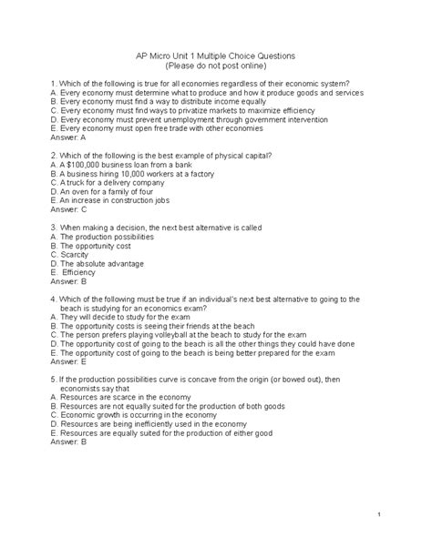 Micro Unit 1 Multiple-Choice Questions - AP Micro Unit 1 Multiple ...