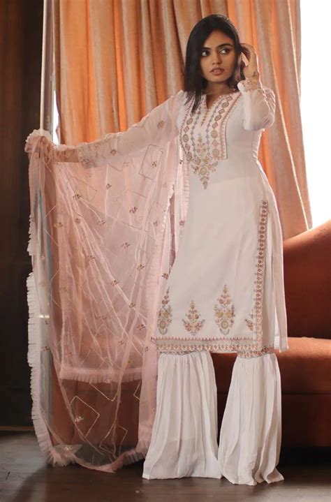 Wedding White Sharara Ensemble - Clothsvilla
