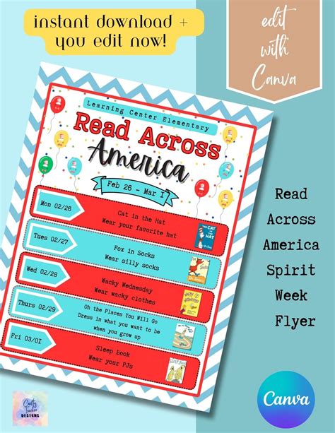 Read Across America Printable Flyer Spirit Week Editable Handout - Etsy