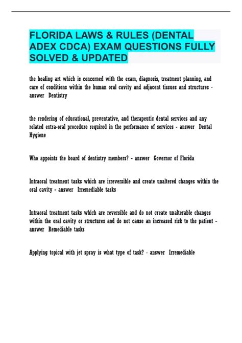 FLORIDA LAWS & RULES (DENTAL ADEX CDCA) EXAM QUESTIONS FULLY SOLVED ...