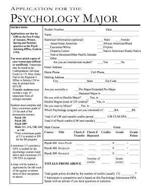 Fillable Online Psychology Major Application PDF Fax Email Print ...