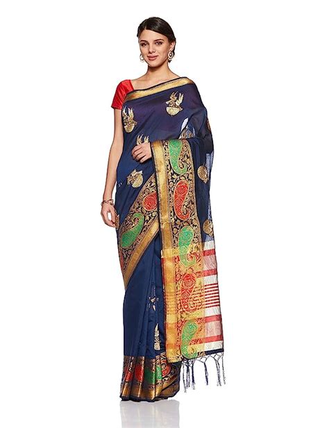 Buy Aalia Art Silk Embroidered Saree with Blouse piece (8829-Navy Blue ...