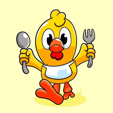 Cartoon kip bereidt zich voor om te eten | Premium Vector
