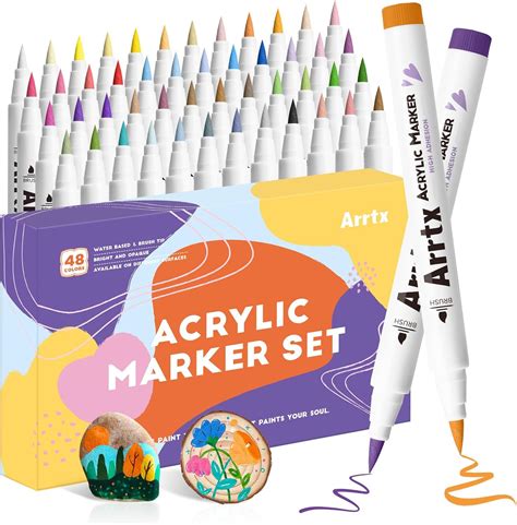Amazon.com: Arrtx Marcador acrílico de 48 colores, para pintura de roca ...