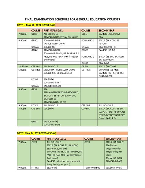 Final Examination Schedule General Education 2ND SEM 2022 2023 - FINAL EXAMINATION SCHEDULE FOR ...