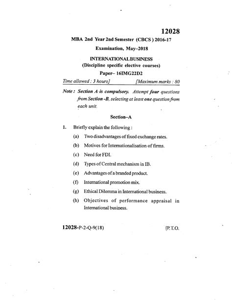 International Business Question Paper - (P lease w rl your E xam R oll ...