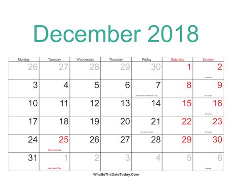 Free Printable Calendars December 2018 - Printable Word Searches