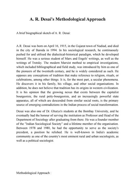 A. R. Desai's Methodological Approach - A. R. Desai's Methodological ...