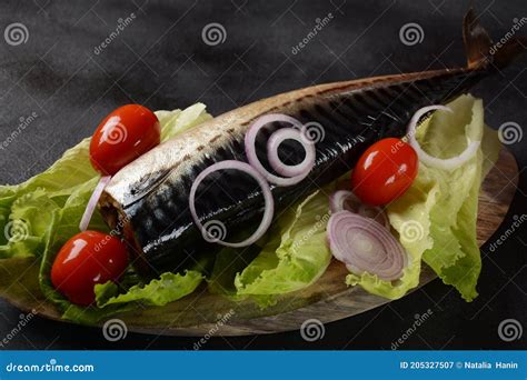 Whole Cold-smoked Atlantic Mackerel on Lettuce Leaves Stock Image ...