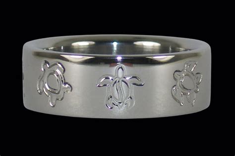 Titanium Ring with Engraved Turtles | Hawaii Titanium Rings®