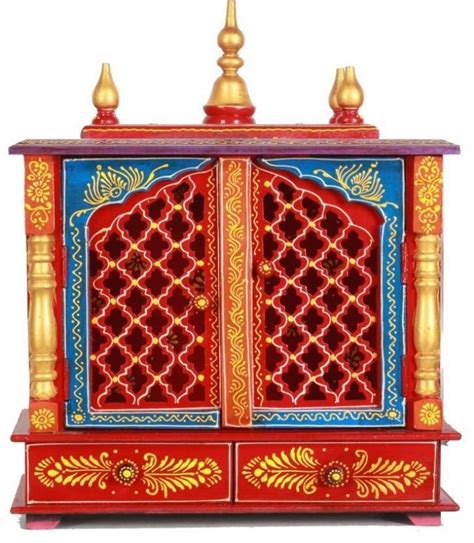 Marusthalee Pooja Mandir with door and Led Light Solid Wood Home Temple ...