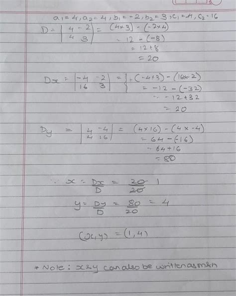 4m-2n=-4 ; 4m+3n=16. Solve this equations by Cramer’s method. - Brainly.in