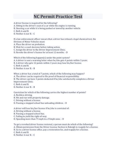 NC Permit Practice Test 100% Questions And Answers - Scholarfriends