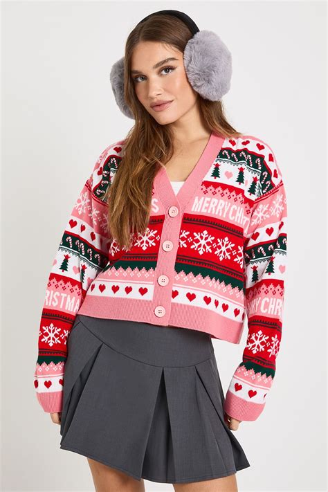 Jumpers & Cardigans | All Over Jacquard Fairisle Christmas Cardigan ...