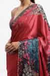 Buy Red Silk Satin Stones Dahlia Dreams Printed Saree With Running ...