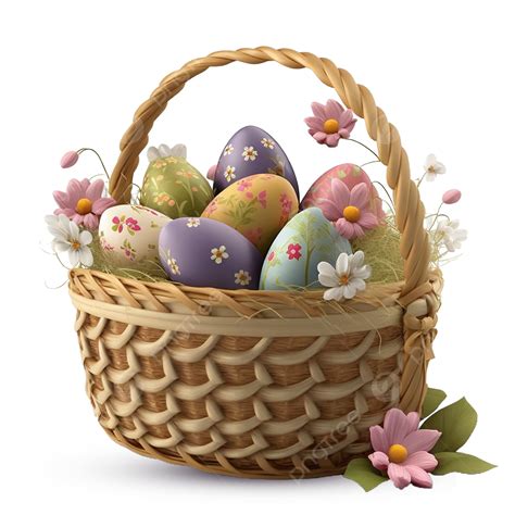 3d Easter Colorfull Egg Basket With Greeting Eggs In Nest, Easter ...