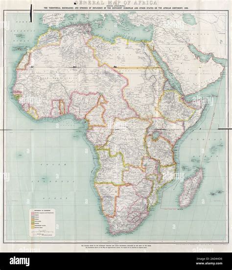 Map of Africa. Political map showing African regional boundaries in 1909. The Berlin Conference ...