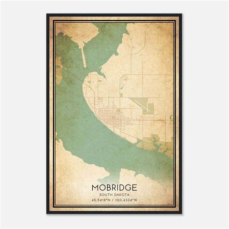 Vintage Mobridge South Dakota Map Poster, Mobridge SD City Road Wall ...