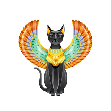 Chat égyptien. Déesse Bastet. Chat noir avec des ailes de scarabée et ...