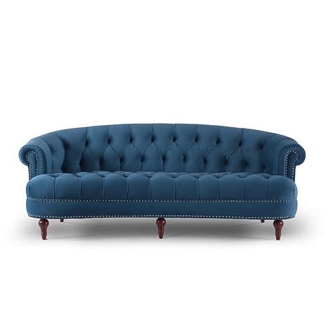 Jennifer Taylor Home La Rosa 84-in Midcentury Satin Teal Blue Velvet 3 ...