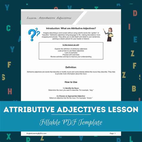 Image result for Attributive Adjectives Worksheet