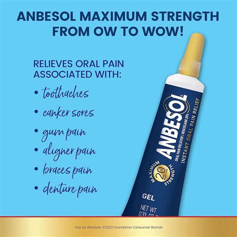 Anbesol Maximum Strength Oral Pain Relief Gel - Instant Relief for Toothache, Canker Sores, Sore ...