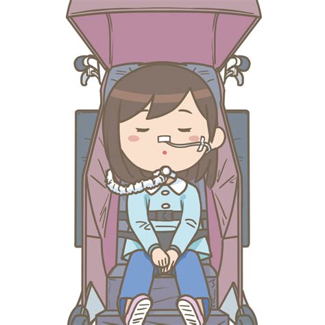 小児の気管切開し人工呼吸装着のイラスト（バギー上）🎨【フリー素材】｜看護roo![カンゴルー]