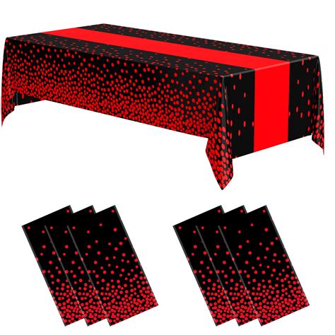 Amazon.com: Oudain 6 Pcs Black and Red Tablecloth for Parties Plastic ...