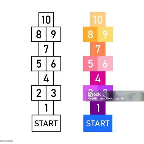 Set Of Child Hopscotch Game Templates Hop Scotch Chalk Games Icons For Kids Playground And ...