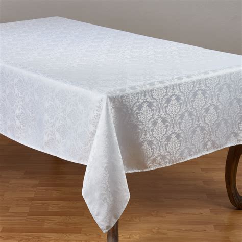 Saro Lifestyle White Polyester Tablecloth With Subtle Damask Pattern ...