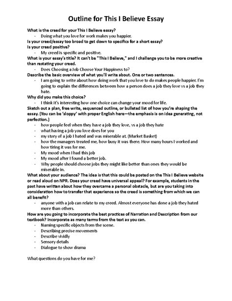 Outline for This I Believe essay - Outline for This I Believe Essay ...