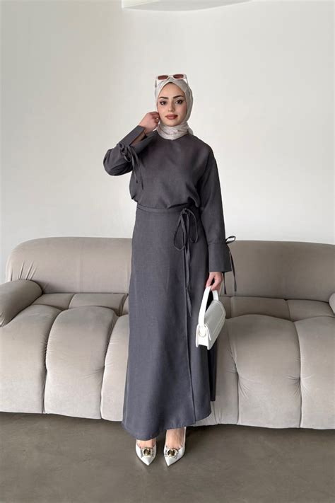 Gray Ikra Skirted Set - Ensa Tesettür | ElbiseBul