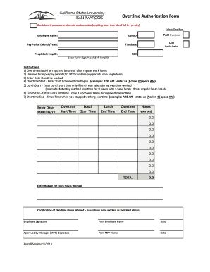 Fillable Online csusm Additional Hours / Overtime Reporting Form ...