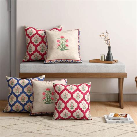 Buy INDIA CIRCUS Poppy Window Printed Set of 5 Cushion Covers - 46x46cm ...