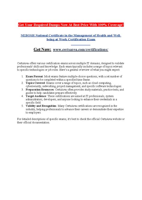 Nebosh National Certificate in health and wellbeing at work exam guide ...