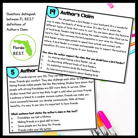 Author's Claim Task Cards - 3rd Grade - FL BEST | MagiCore