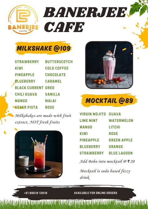 Menu at Banerjee Cafe, Bengaluru